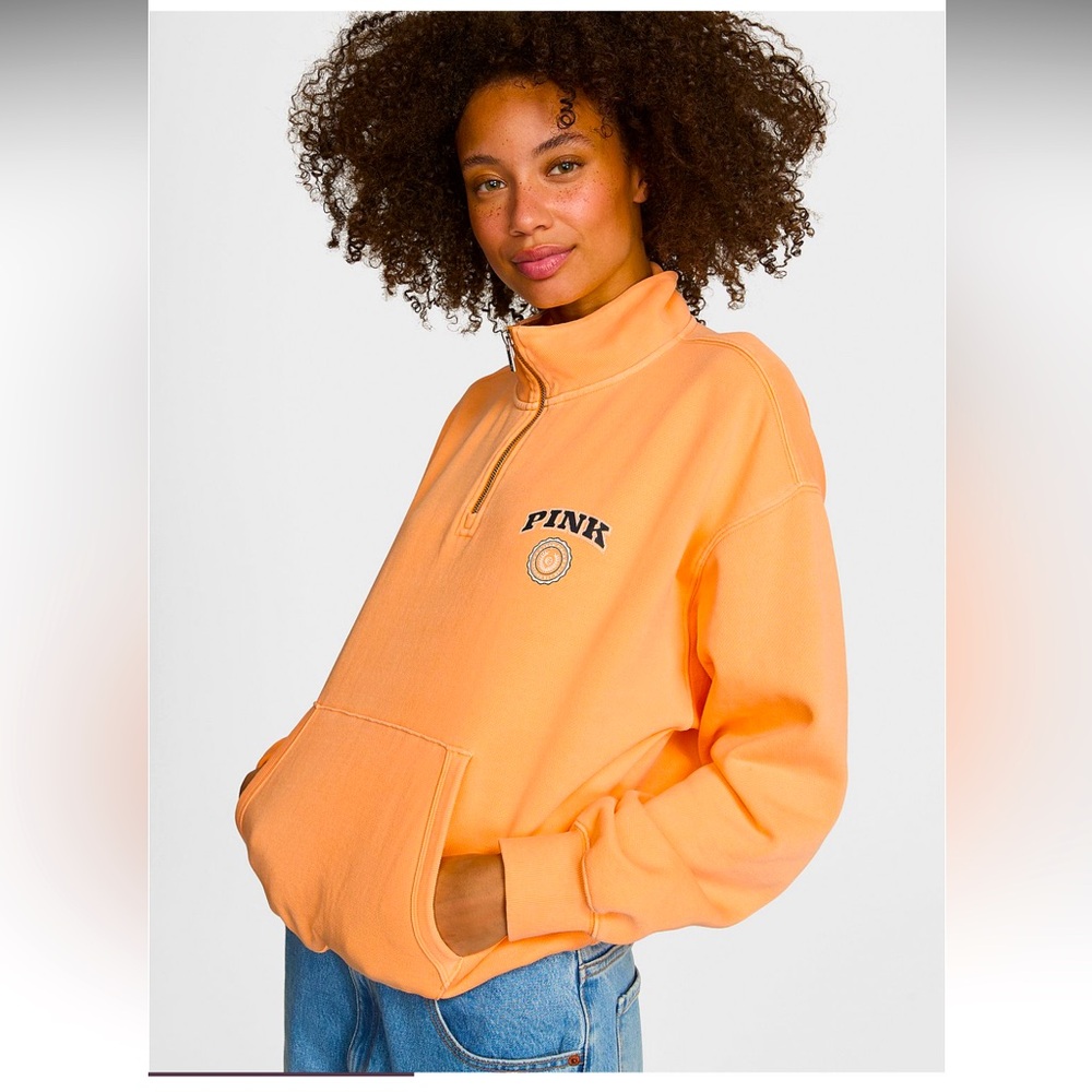 PINK Victoria’s Secret Ivy Fleece Quarter-Zip Sweatshirt,Size M, Vitamin C March